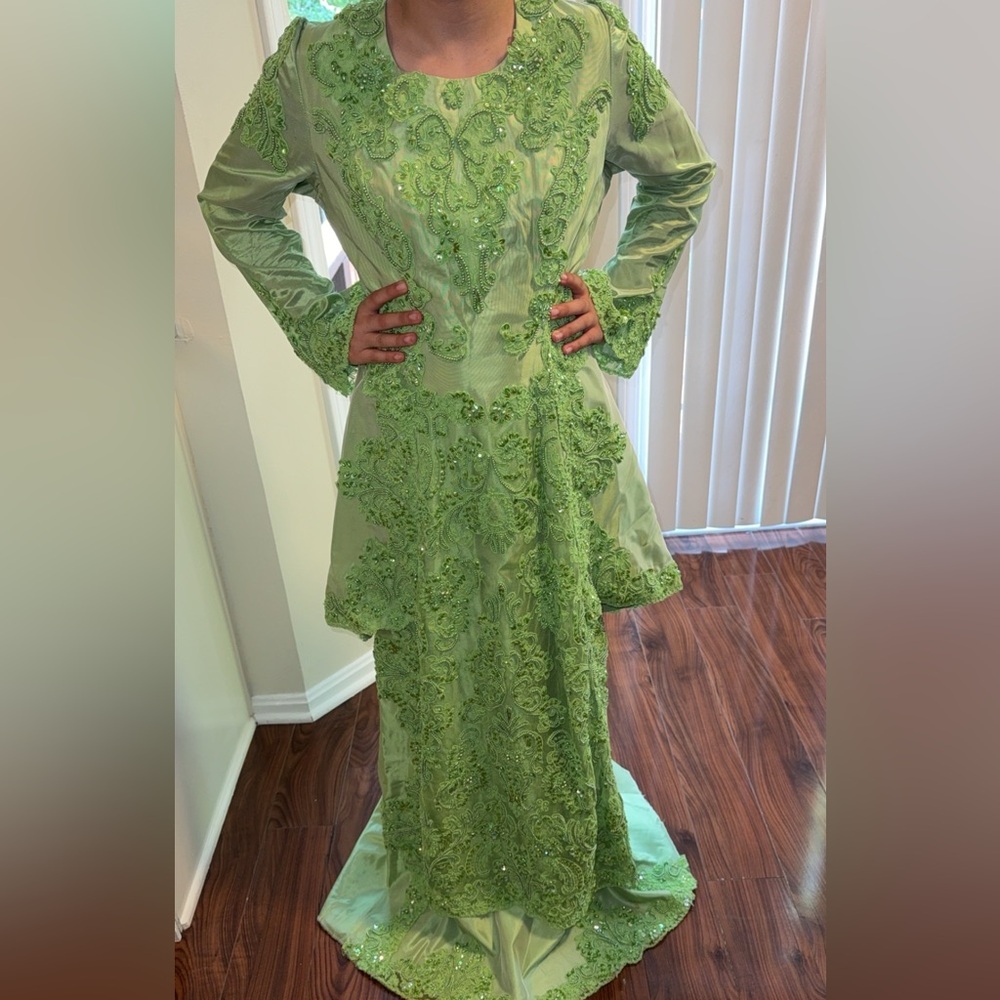 Elegant Green Embroidered Dress